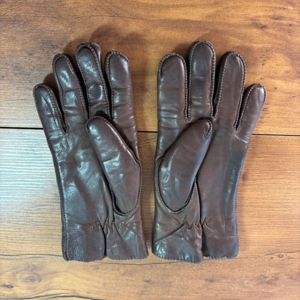 Vintage Unbranded Brown Leather Gloves Shearling Fleece LinedWinter